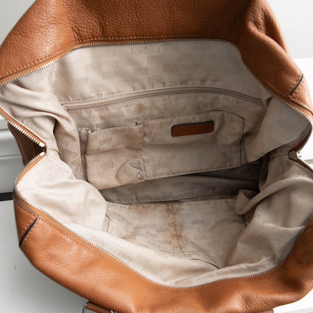 MICHAEL KORS Hamilton Satchel Shoulder Bag Pebbled Leather Brown Earthy Neutral - Picture 4 of 5